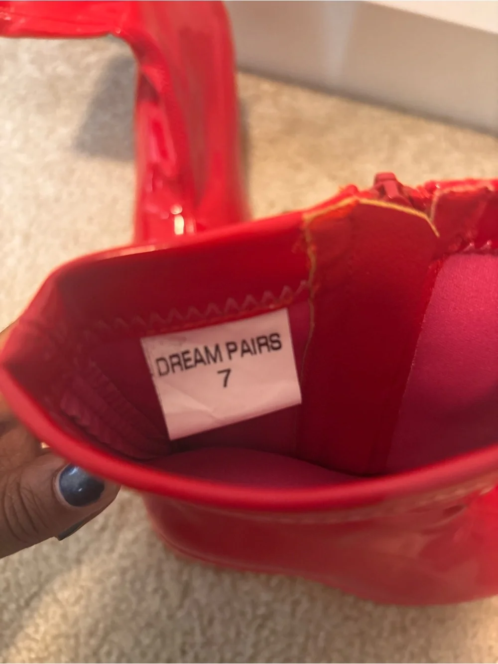 Dream Pairs Red Patent Platform Block Heel Ankle Boots